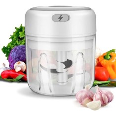 Mini tocator electric fara fir, cu 3 lame, pentru usturoi, ardei iute, condimente, nuci, putere 30W, alb