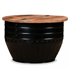 Masuta de cafea in forma de butoi negru lemn masiv reciclat