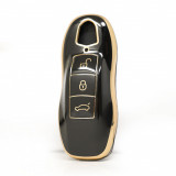 Husa Cheie Porsche, smartkey, keyless GO, 3 butoane, Tpu, Negru cu contur auriu AutoProtect KeyCars, Oem