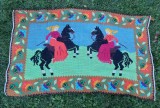 Peretar vechi carpeta taraneasca populara cusatura, Maramures anii 60-70, model cu doua domnite pe cal