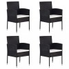Set 4 Scaune Gradina Poliratan Negru, Perne Alb Crem, Exterior, Confortabile, 52x56x88 cm