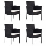 Set 4 Scaune Gradina Poliratan Negru, Perne Alb Crem, Exterior, Confortabile, 52x56x88 cm