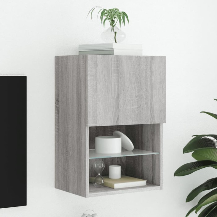 Comodă TV cu lumini LED, gri sonoma, 40,5x30x60 cm