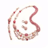 Cumpara ieftin Set Bijuterii Diva: Opal Roz, Cuart Roz, Jad Roz, Perle Cultura, Argint 925 Placat Aur Roz, Colier, Bratara, Cercei, Handmade Italia