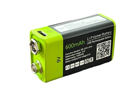 Acumulator 9V, 600 mAh, 5400 mWh, Li-Polymer, cu incarcare USB foto