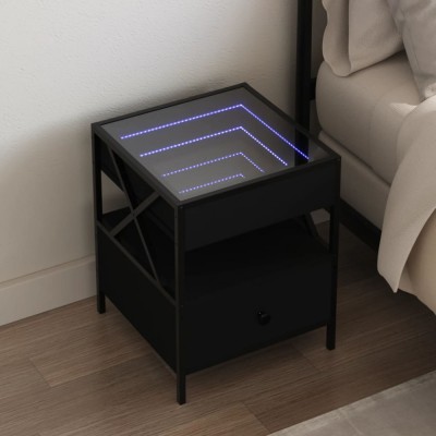 vidaXL Noptieră cu LED infinity, negru, 40x40x51 cm foto