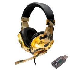CASTI Spacer, cu fir, standard, utilizare gaming, microfon pe brat, conectare prin adaptor USB 2.0 sau Jack 3.5 mm x 2, lumina verde, camuflaj, &amp;quot;SPGH- foto
