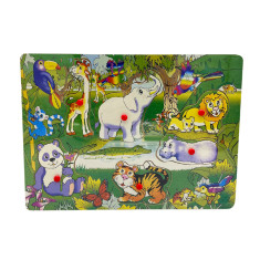 Puzzle educativ incastru Montessori cu animale din jungla, Onore, multicolor, lemn, 30 x 22.5 cm, 6