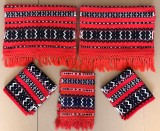Set artizanat de 2 stergare mari (210x37cm) + 2 stergare mici (40x38cm) + napron traditional cusut (45x37cm), motive populare romanesti