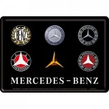 Placa metalica - Mercedes-Benz Logo Evolution- 10x14 cm, Nostalgic Art Merchandising