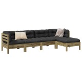 Cumpara ieftin Set mobilier de grădină cu perne, 5 piese, lemn de pin tratat