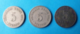 Moneda veche Germania Lot x 3 piese - 5 Pfenning ani diferiti ( 1889 -1917), Europa, Alpaca