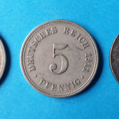 Moneda veche Germania Lot x 3 piese - 5 Pfenning ani diferiti ( 1889 -1917)