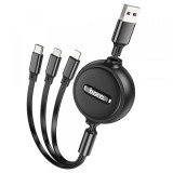 Cablu Incarcare USB-A - Lightning / microUSB / USB-C HOCO X75 3in1, 18W, 1m, Negru, Apple