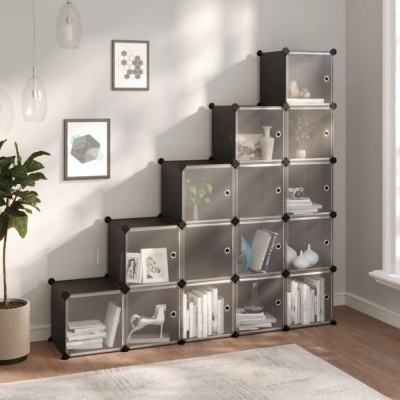 Organizator cub de depozitare cu uși, 15 cuburi, negru, PP foto