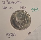 551 Rwanda Ruanda 2 Francs FAO 1970 , KM#10, excelenta