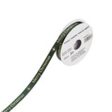 Panglică decorativă pentru brad de Crăciun, verde cu auriu, model brazi și mesaj Merry Christmas, 5m x 9mm, CMCLASS