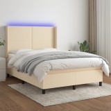 VidaXL Pat cu arcuri, saltea și LED, crem, 140x200 cm, textil 3138162