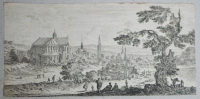 Israel Silvestre &amp;quot;Manastirea Quincy Tanlay&amp;quot; gravura veche sec 17 foto