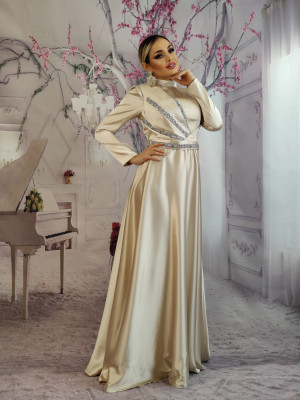 R958-15 Rochie eleganta lunga din material satinat foto