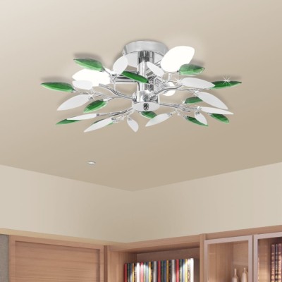 Lustra cu frunze cristal acrilic, alb/verde, pentru 3 becuri e14 foto