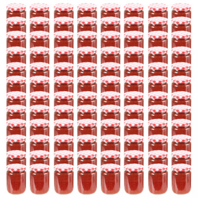 Borcane de sticlă pentru gem capace alb &amp;amp; roșu 96 buc. 230 ml foto