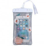 Husa subacvatica Glitter Kids Waterproof Flippy, Snowproof, Universala, cu Snur, pentru telefon sau documente, Peach, Alb