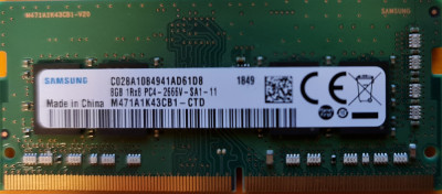 Memorie laptop RAM Samsung 8GB DDR4 PC4-2666V SODIMM M471A1K43CB1 foto