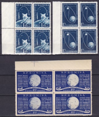 ROMANIA 1959 LP 487 ANUL GEOFIZIC INTERNATIONAL BLOCURI DE 4 TIMBRE MNH foto