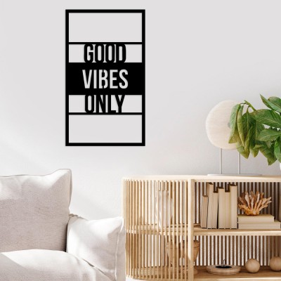 Decoratiune de perete Metal Good Vibes Only, Negru, 1.5x68x40 cm foto