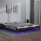 Cumpara ieftin Cadru Pat Gossi, Lemn Masiv, 140x190 cm, Maro Miere, cu LED