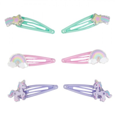 Set Clame Păr, 3D Unicorn, Multicolor, Metal, 6 Bucăți foto