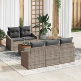 Set de mobilă pentru grădină, 6 piese, cu perne gri din rattan și lemn de acacia