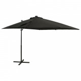 Umbrelă suspendată cu st&acirc;lp și LED-uri, negru, 250 cm, vidaXL