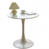 Masa laterala rotunda pentru cafea, minimalista si eleganta, alb, MDF, 60X74X50