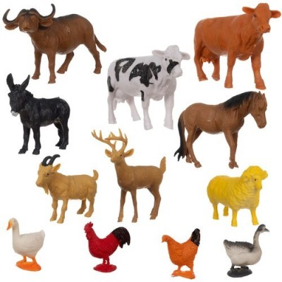 Set 12 animale de ferma, figurine diverse dimensiuni, multicolor foto