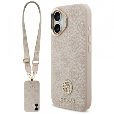 Husa pentru Apple iPhone 17, Guess, 4G Strass Logo and Big Strap, Roz foto