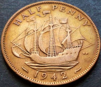 Moneda istorica HALF PENNY - ANGLIA, anul 1942 *cod 3716 - GEORGIVS VI foto