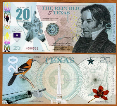 !!! FANTASY NOTE = REPUBLICA TEXAS - 20 DOLARI - 2022 - UNC / POLIMER foto