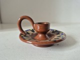 Miniatură sfeșnic / opaiț din ceramică rustică vintage &ndash; 7 cm diametru