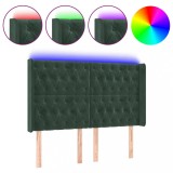 Cumpara ieftin Tablie de pat cu LED, verde inchis, 163x16x118/128 cm, catifea