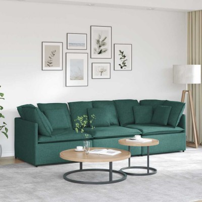 vidaXL Canapea modulară cu perne, verde &amp;icirc;nchis, textil foto