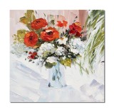Tablou 3D Vaza cu maci si hortensie pictat manual, 50x50cm ulei pe panza, Valentin Pop