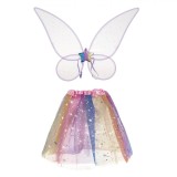 Set Deghizare Copii, Aripi Multicolor, Fustă Tutu 30 cm, 2 Bucăți, Multicolor