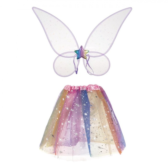 Set Deghizare Copii, Aripi Multicolor, Fustă Tutu 30 cm, 2 Bucăți, Multicolor