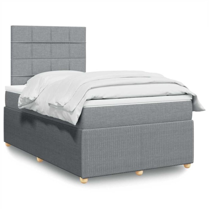 vidaXL Pat box spring cu saltea, gri deschis, 120x190 cm, textil 3294295