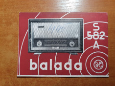carte tehnica radio -tip BALADA - S 582 A - din anul 1952 foto