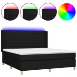 Cumpara ieftin Pat cu arcuri, saltea si LED, negru, 180x200 cm, textil
