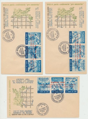 Romania Exil 1961 set 3 FDC tripticuri supratiparite EUROPENI LIBERI - amnistie foto