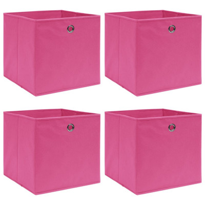 vidaXL Cutii de depozitare, 4 buc., roz, 32x32x32 cm, textil foto
